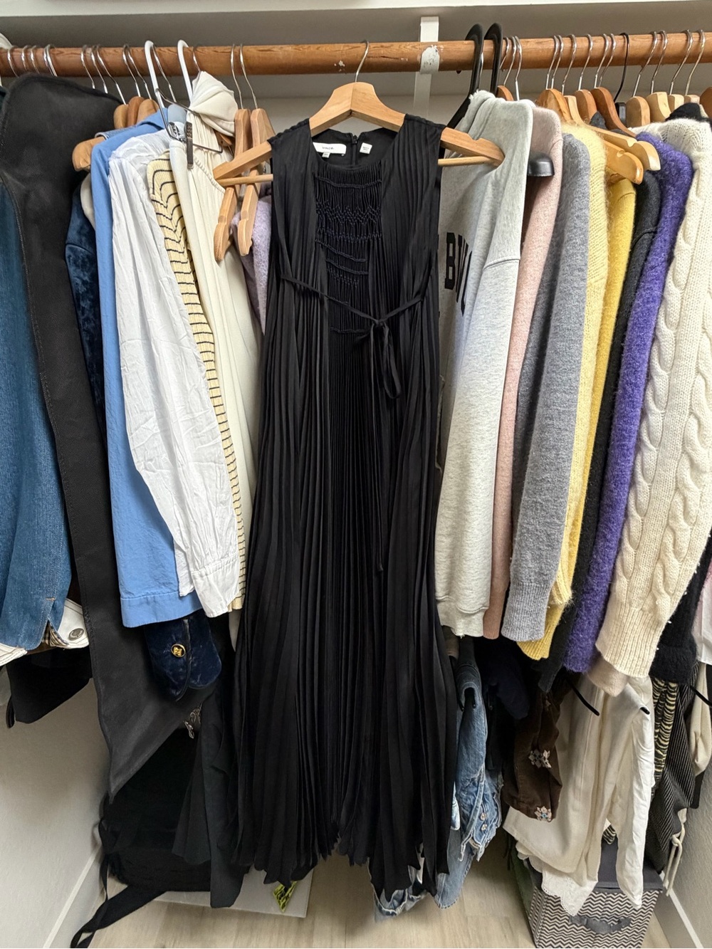 Vince Black Pleated Maxi Dress with Tie Waist